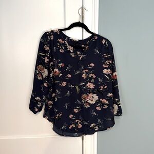 Navy blouse with floral, small, like new